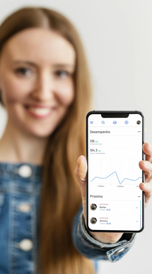 Portrait of woman holding a mock-up smartphone