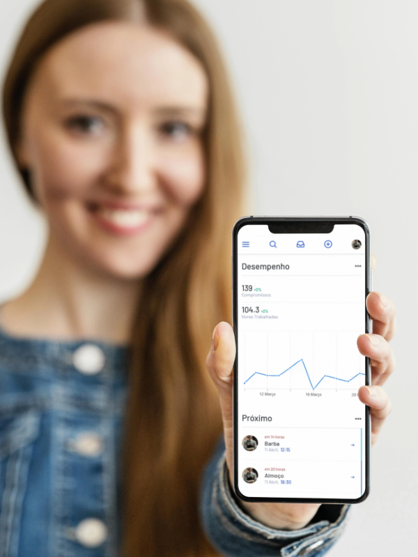 Portrait of woman holding a mock-up smartphone